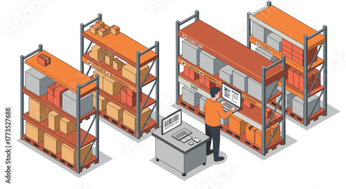 Warehouse worker managing inventory in an organized storage facility