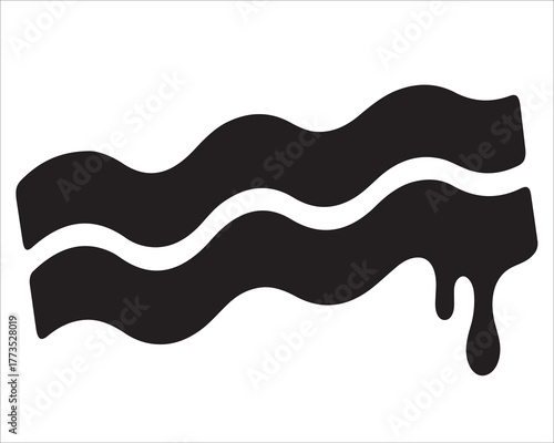 Black silhouette vector of bacon strips with grease drip, minimalist food illustration symbolizing breakfast, meat, pork, cuisine, and restaurant design concepts