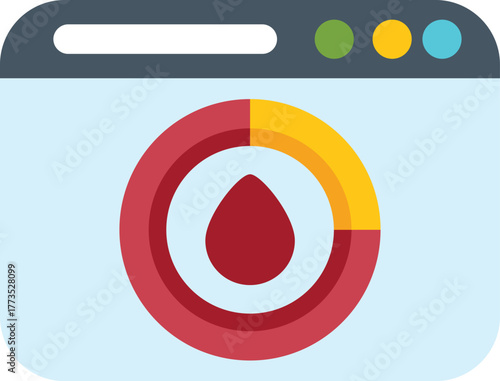 Website showing statistics about blood donation with pie chart and blood drop, blood donation campaign concept