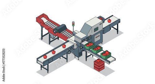 Modern isometric tomato processing plant with conveyor belts