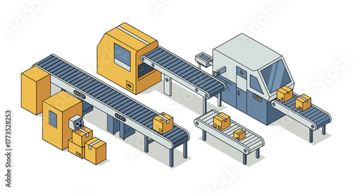 Automated package sorting facility in isometric design for modern warehouses