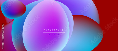 Abstract fluid shapes blend, creating vibrant gradients. Red background contrasts with blue, purple hues. Modern design element.