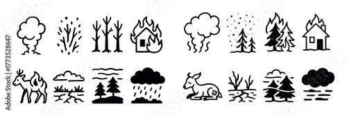 Forest Fire Doodle Icons