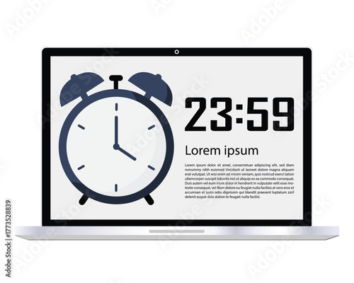 Alarm Clock and Digital Timer on Laptop Screen - Deadline Concept