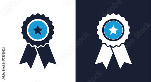 Award rosette badge with star symbol - Vector icon symbol for website - Icon vector - Blue icon vector