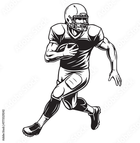 American Football Player Vector – Black and White Running Athlete Illustration for Sports Design and Branding