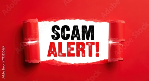 Urgent scam alert warning sign ripped paper concept for online fraud prevention