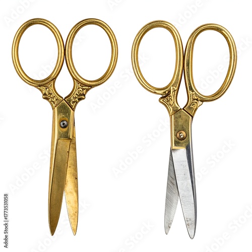 Two pairs of ornate scissors isolated on a white background