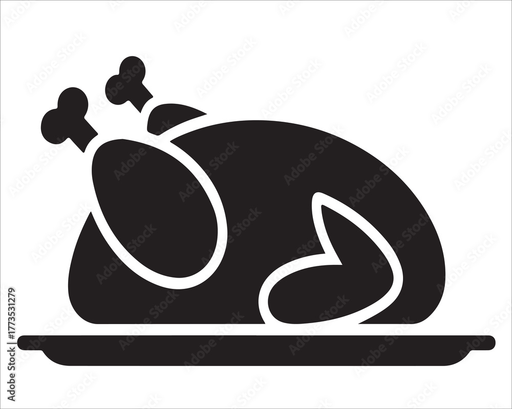 Fototapeta premium Silhouette of roasted turkey on platter vector illustration