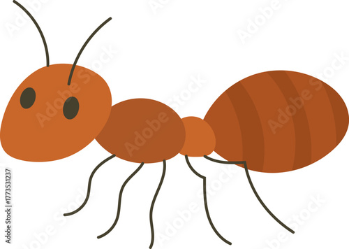 Flat vector illustration of a brown ant in simple cartoon style. Insect design.