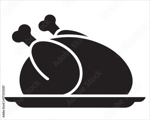 Black roast chicken icon for restaurant or menu design