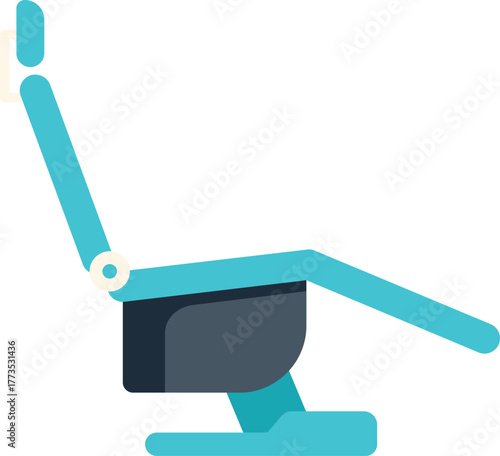 Blue dentist chair reclined, ready for a patient to receive dental care