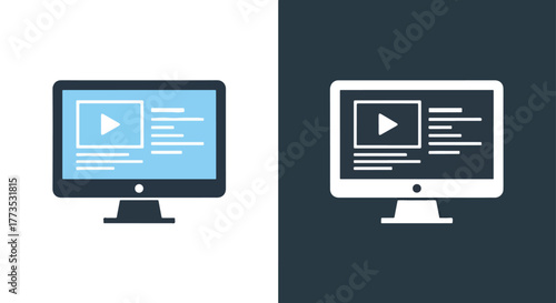 Computer screen video content icon - Vector icon symbol for website - Icon vector - Blue icon vector