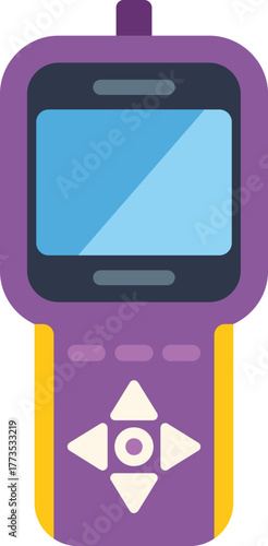 Retro gamepad with screen showing controller for playing video games on white background