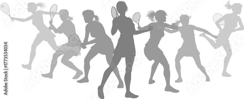 Silhouette Tennis players set. Active sports people healthy players fitness silhouettes concept.