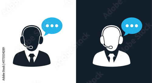 Customer service agent icon in black white - Vector icon symbol for website - Icon vector - Blue icon vector
