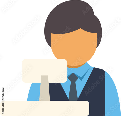 Male cashier operating a cash register, processing transactions and providing customer service