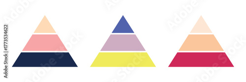 Pyramid infographic set. Colorful vector triangle diagram, triangular pyramid infographics, designed for business presentations, charts, educational materials. pyramid diagrams with ascending levels.E
