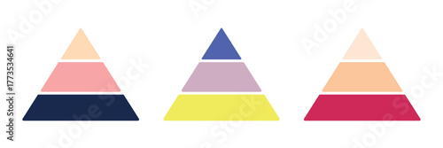 Colorful pyramid chart infographic with segmented levels, hierarchy structure, business data visualization and marketing concept. Levels of triangular pyramid. Triangle pyramid icon. EPS 10.