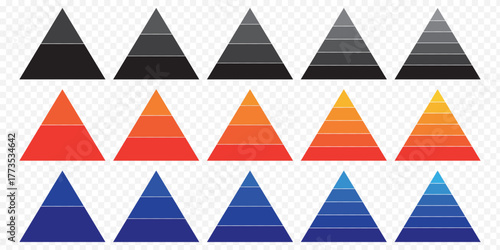 Colorful pyramid chart infographic with segmented levels, hierarchy structure, business data visualization and marketing concept. Levels of triangular pyramid. Triangle pyramid icon. EPS 10.