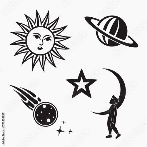 Celestial bodies in black and white