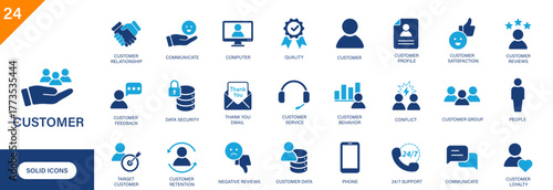 Customer icon. Containing customer service, feedback, customer care, CRM. Solid vector icon set.