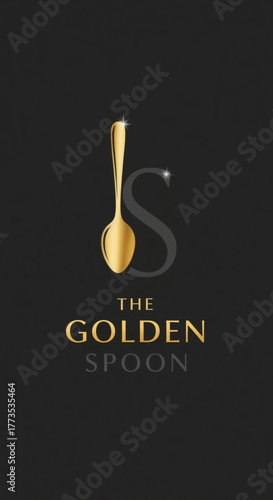 The Golden Spoon luxury logo design. Vertical elegant and modern symbol for a gourmet restaurant or fine dining brand on a dark background