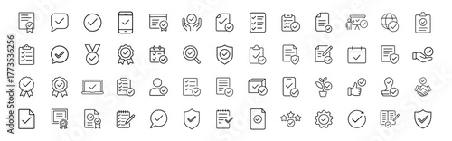 Approval checkmark icons set on transparent background. Outline icons collection. 