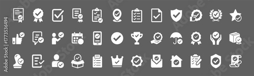 Check approval certificate award security icons set