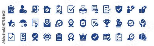 Award check certificate security icons set on transparent background