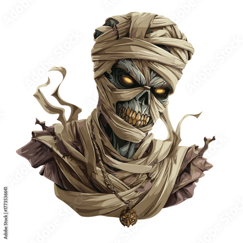 Scary Evil Mummy Face Vector Clipart