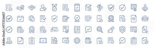 Check approval document certificate award icons set on transparent background