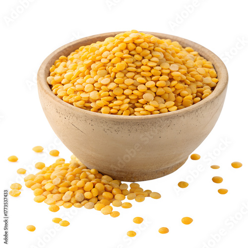 Small Bowl Overflowing with Bright Yellow Split Pigeon Peas (Toor Dal)