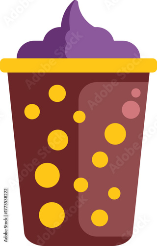 Refreshing taro flavored bubble tea served in a plastic cup with whipped cream topping