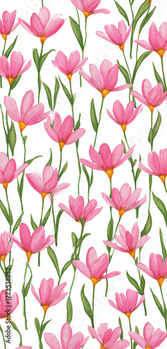 Wallpaper Mural Pink Flowers with Green Stems on White Background Torontodigital.ca