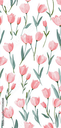 Wallpaper Mural Tulip Pattern with Pink Flowers Torontodigital.ca