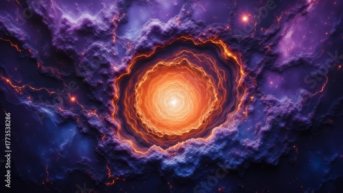 Vibrant Cosmic Swirl of Orange and Purple