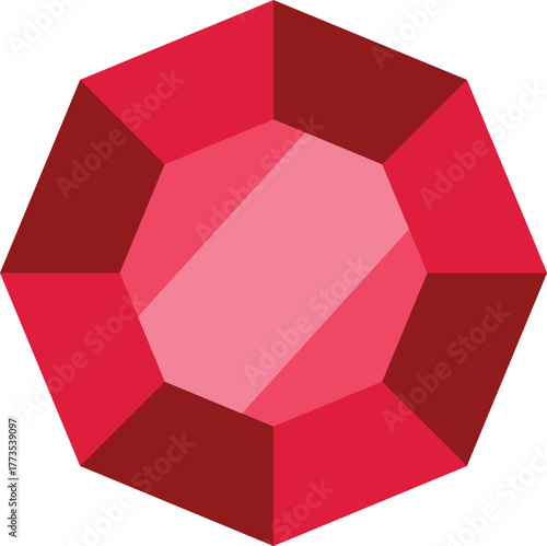 Red ruby gemstone with facets is sparkling on a white background