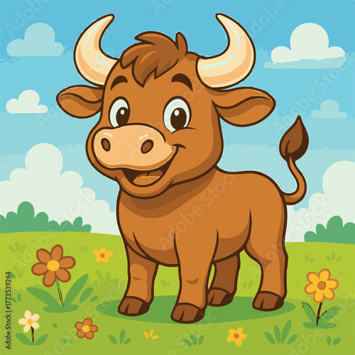 cartoon vector image of a bull in the park