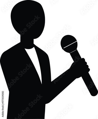 Silhouette of a person holding a microphone speaking