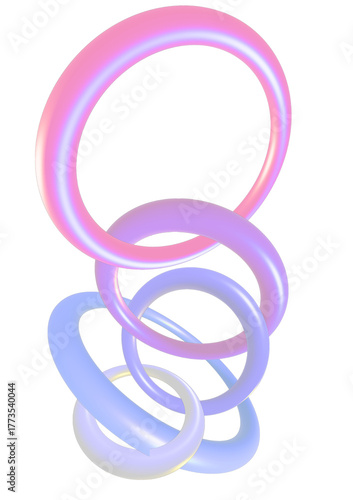 3D Holographic Donut Loops on Pastel Background. Glossy Glass Rings with Iridescent Light Effects	