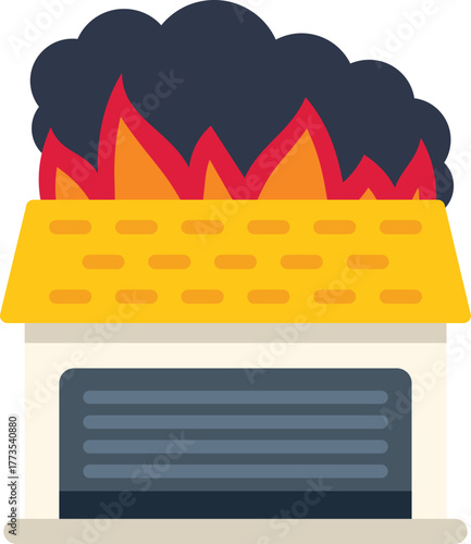 Garage on fire with flames and smoke billowing from roof