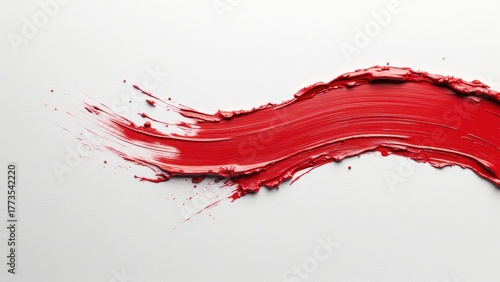 Vibrant Red Brush Stroke on White Canvas