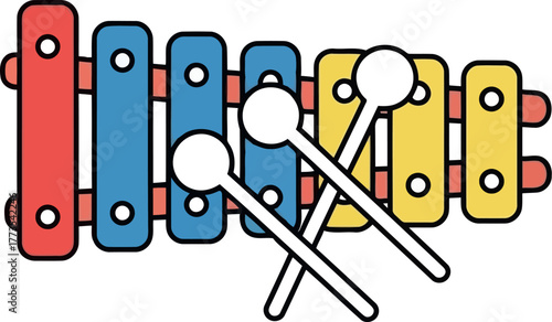 Colorful wooden toy xylophone with mallets musical instrument for kids vector