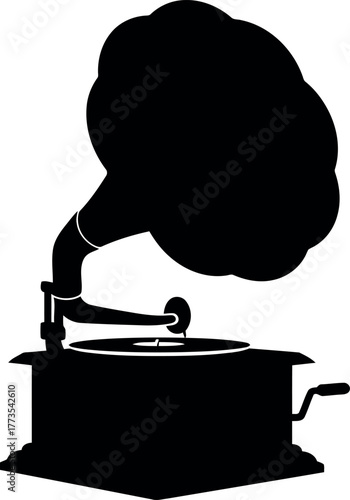 Vintage gramophone silhouette retro music player classic audio device vector