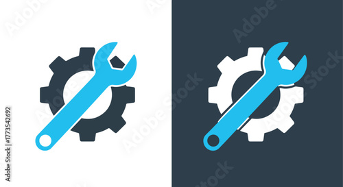 Gear cog and adjustable wrench icon - Vector icon symbol for website - Icon vector - Blue icon vector
