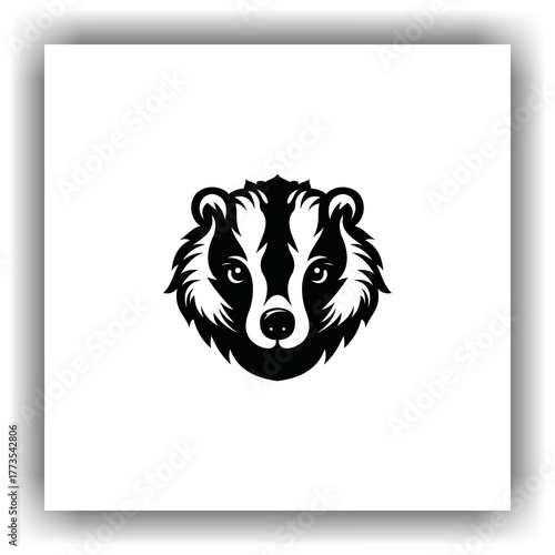 Honey badger head, minimalist black and white vector. The strong lines and sharp facial expression reflect strength, assertiveness and courage.