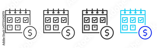 Budget Planning icon set collection in creative outline style for business featuring smooth line variation suitable for financial freedom strategy and digital growth