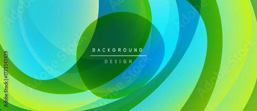 Abstract fluid shapes blend, creating vibrant green, blue gradients. Modern design suggests movement, energy, freshness. Text reads background design.