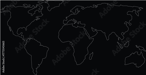 Black blank vector silhouette world map | High detail flat earth template illustration isolated on white background | High resolution contour in Mercator projection